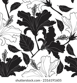 Hibiskus flower flat modern illustration seamless pattern. Vector illustration. Fashion surface design
