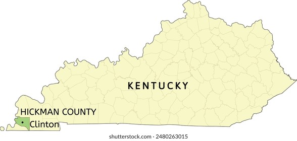 Localización del condado de Hickman y la ciudad de Clinton en el mapa estatal de Kentucky