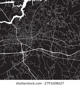 Hickory North Carolina Vector Map, Detailed City Street Map Black and White Minimalist Line Art