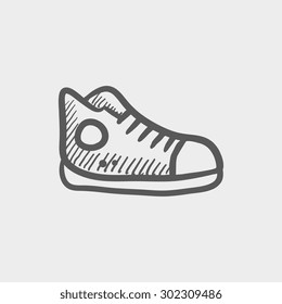 Hi-cut rubber shoes sketch icon for web and mobile. Hand drawn vector dark grey icon on light grey background.