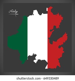Hidalgo map with Mexican national flag illustration