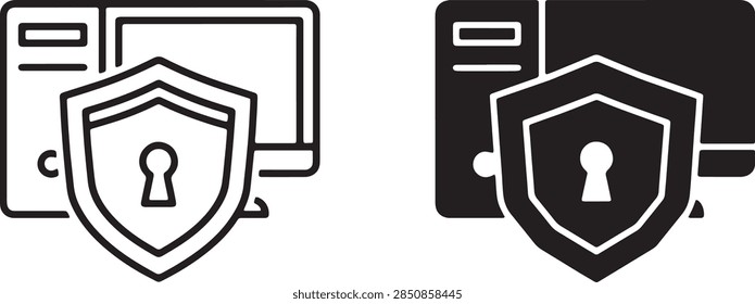 Hidden access symbol beneath a protected computer system representing rootkits, privileged access, concealed malware, and cybersecurity threats.