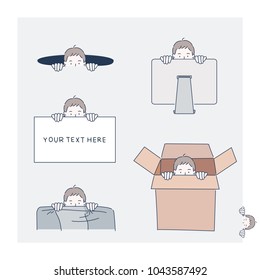 Hidden Boy Character. hand drawn style vector doodle design illustrations. Hidden Boy Character. hand drawn style vector doodle design illustrations.