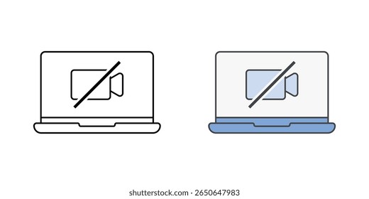 Hidden camera laptop icon with laptop and small crossed out camera symbol, ideal for webcam privacy, device security, and digital protection illustrations.