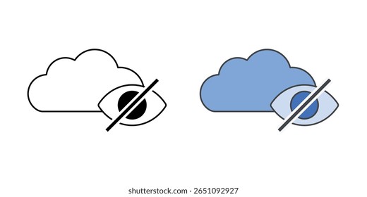 Hidden cloud data icon with cloud and small hidden eye symbol, ideal for secure storage, data privacy, and cloud protection illustrations.