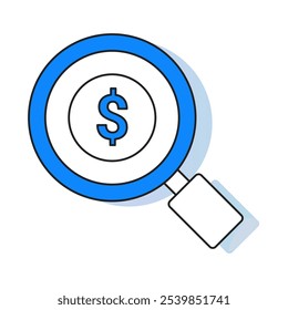 Hidden Cost Icon – A Magnifying Glass Focusing on a Dollar Sign, Suggesting Discovery of Concealed Expenses