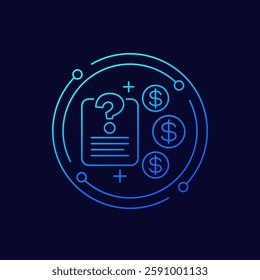 Hidden costs icon, unknown expenses, linear design