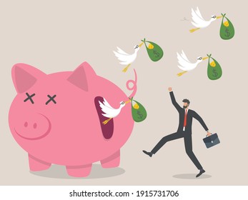 Hidden Costs of Investing concept, flock of birds carrying money flying.