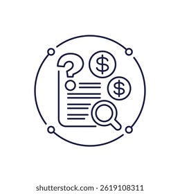 hidden costs line icon, find unknown expenses