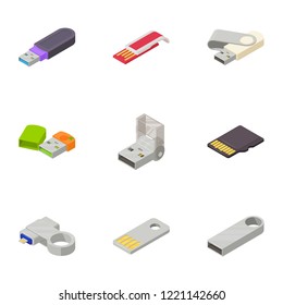 Hidden data icons set. Isometric set of 9 hidden data vector icons for web isolated on white background