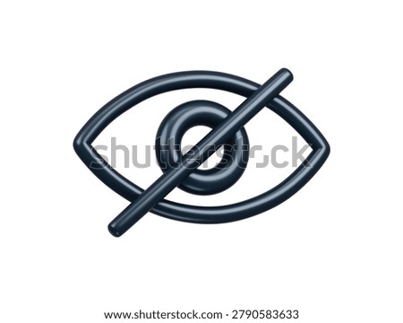 Hidden eye icon 3d render illustration isolated visibility off symbol