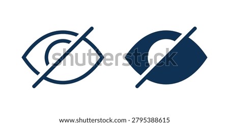 Hidden Eye Icon with Invisible View and Eye Slash Symbol. Vector Illustration