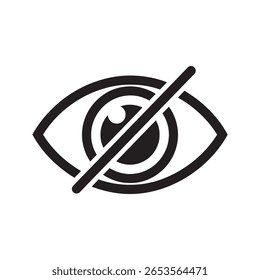 Hidden eye icon representing privacy and disabled visibility A glyph symbol for sensitive content censorship or making information private and invisible from view