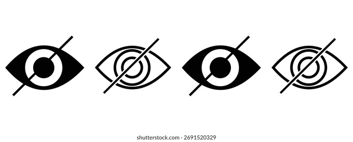 Hidden Eye Icon Set – Invisible View and Privacy Protection Symbol Vector Illustration