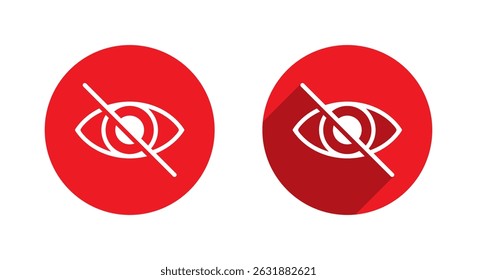 Hidden eye, sensitive content icon with long shadow. Invisible, hide, private sign symbol