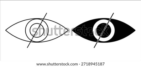 Hidden eye visibility off icons, outline and solid privacy sign set isolated on transparent background