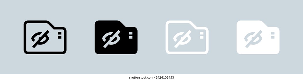 Hidden folder icon set in black and white. Private signs vector illustration.