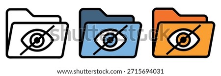 Hidden folder icon set depicting privacy and confidential data in outline and colored styles