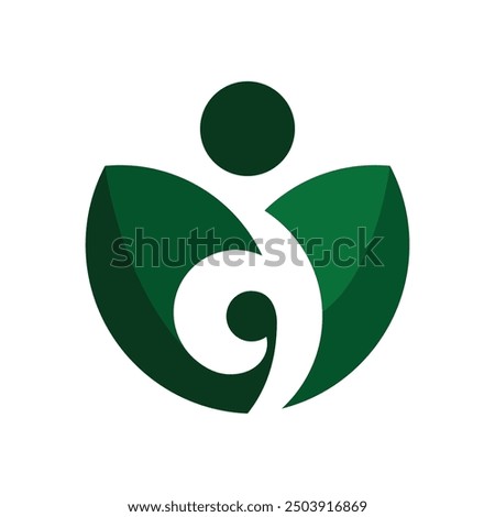 hidden gymnast between two leaves logo vector