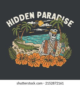 hidden illustration paradise design skull vintage