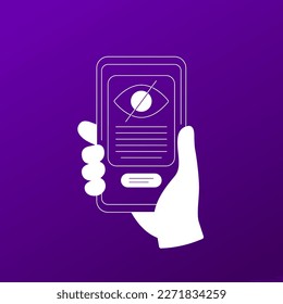 hidden or invisible content, smart phone in hand vector icon