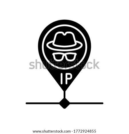 Hidden IP address black glyph icon. Online privacy and anonymity, internet security silhouette symbol on white space. Hiding personal information and location, VPN access. Vector isolated illustration