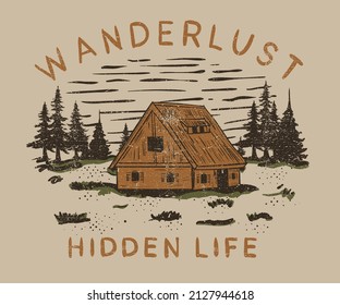 Hidden life at the mountain vintage print design for t shirt, poster, background, sticker and others.