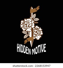 hidden motive dagger with flower illustration tee design vector