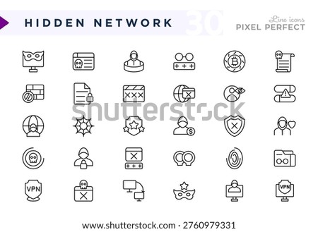 Hidden network line icon pack. Darknet, deep web, black market, dark, side, website, cyber outline vector icons. Editable stroke