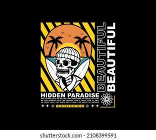 Hidden Paradise Sunset On Beach. Aesthetic Graphic Design for T shirt Street Wear and Urban Style