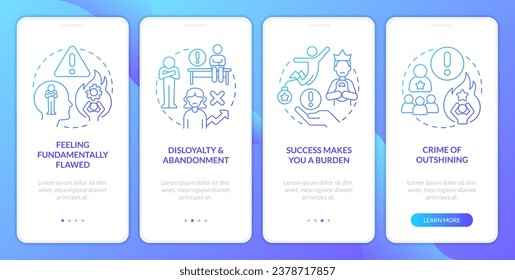 Hidden personal limitations blue gradient onboarding mobile app screen. Walkthrough 4 steps graphic instructions with linear concepts. UI, UX, GUI template. Myriad Pro-Bold, Regular fonts used