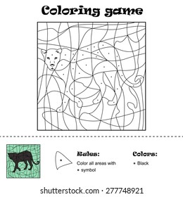 Hidden picture - Coloring Page, Panther. Layout with instruction and answer key