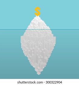 Hidden potential concept. Iceberg of the coins