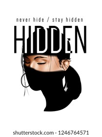 hidden slogan with woman face in shadow illustration