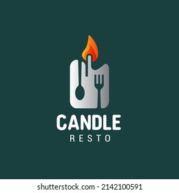 Cuchara oculta y horquilla en el logotipo de la vela con estilo de gradiente