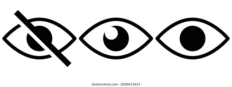 Hidden vector icons set. See and unsee symbol. Hide and unhide symbol. Privacy concept. Data privacy and sensitive content sign. Data privacy and sensitive content sign. Vector illustrator. 