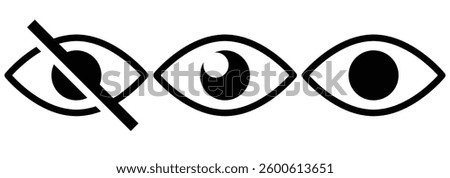 Hidden vector icons set. See and unsee symbol. Hide and unhide symbol. Privacy concept. Data privacy and sensitive content sign. Data privacy and sensitive content sign. Vector illustrator. 