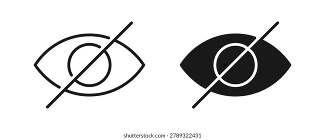 Hidden Visibility Icon Set, Outline Style , Solid Icons, Vector Illustration