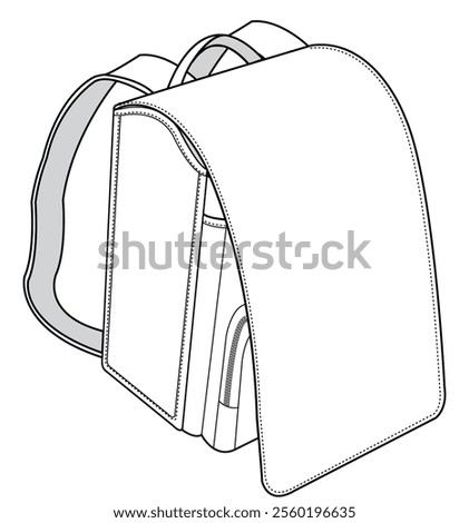 Hidden zipper backpack flat sketch vector illustration technical cad drawing template