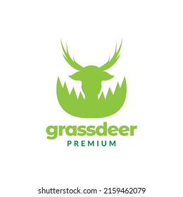 hide deer head with grass logo design, vector graphic symbol icon illustration creative idea