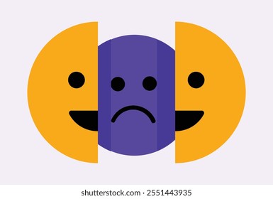 Ocultar la emoción detrás de la cara feliz emoji ilustración de salud mental