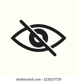 Hide Icon Eye. Crossed, Disabled Eye. No View. Blind Icon. Can Not See. Hidden Visibility. Disability. Hidden Symbol. Invisible Icon. Off. Unseen Sign.