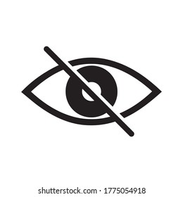 Hide Icon Eye. Hidden Symbol. Invisible Icon. Off. Unseen Sign. Crossed, Disabled Eye. No View. Blind Icon. Can Not See. Hidden Visibility. Disability