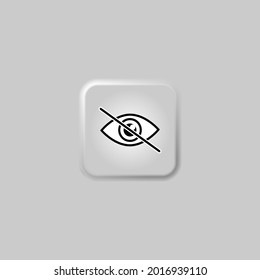 Hide icon eye. Hidden symbol. Invisible icon. Off. Unseen sign. Crossed, disabled eye. No view. Blind icon. Can not see. Hidden visibility. Disability