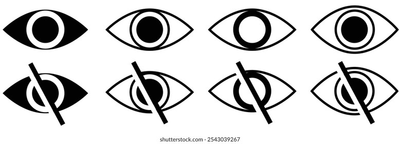  hide icon set. show and hide password vector  icon illustration eps 10. crossed out eye icon set.