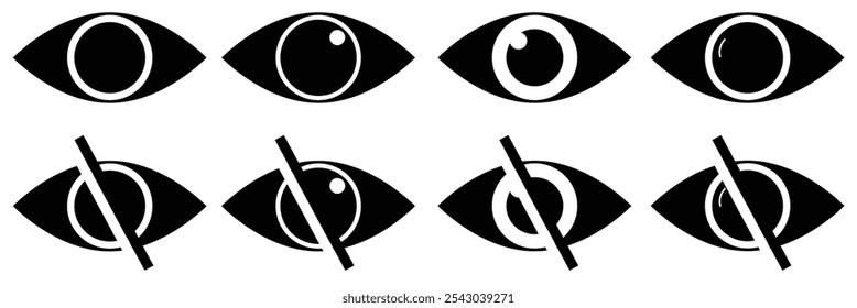  hide icon set. show and hide password vector  icon illustration eps 10. crossed out eye icon set.