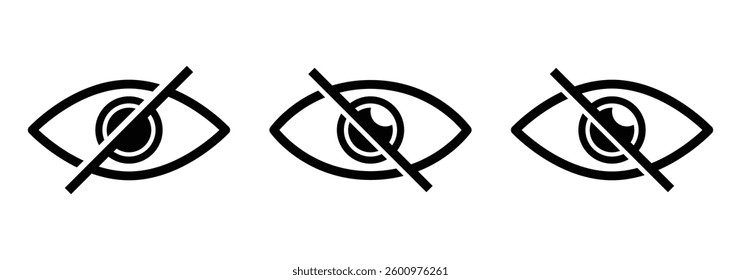 Hide icon vector, eye crossed icon set. Password hiding icons vector illustration, eps 10.