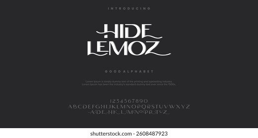 Hide Lemoz alphabet font. typography font and with numbers. vector illustration