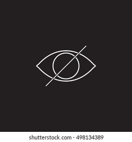 Hide line icon, strikeout eye outline vector logo illustration, linear pictogram isolated on black