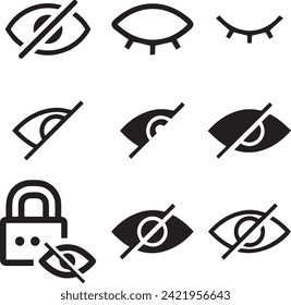 Hide password Icon set Sensitive Content Icon Set Vector Design on White Background.